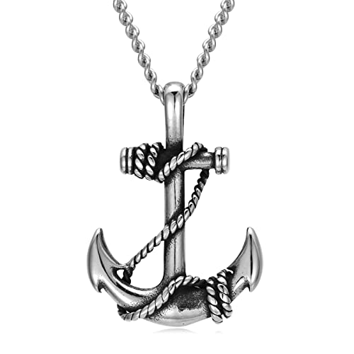 Swordgod Anchor Necklace,Stainless Steel Anchor Pendant Necklace With 22+2 Inch Square Rolo Chain Nautical Jewelry Birthday Christmas Gift For Him Dad Brother Husband #TOP8