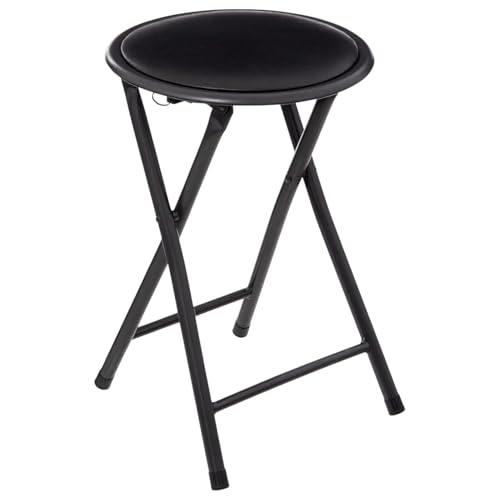 TIENDA EURASIA   Taburete Plegable Cocina | Estructura de Metal | Asiento Acolchado | Anilla de Seguridad | Medida 45x30x30cm | Peso Máx 100Kg (Negro)