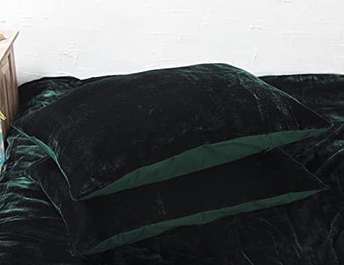 Madhu International Dark Green Velvet Duvet Cover - Made Of Premium Rayon Velvet - Full Size Duvet And Pillow Cover Set Of 3 - Luxury Boho Bedding - Uo Comforter Cover Quilt - 80 Inches X 90 Inch #TOP4