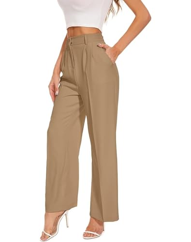 Women's Stretchy Side Pockets Straight Pants Soft Daily Trousers Cute Elegant Dress