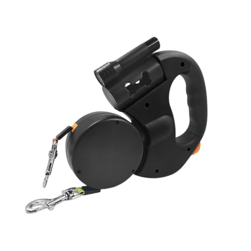 YAKINO 2-in-1 ユニバーサル 犬用リード 両端 自動巻き取り式 噛みつき防止 360°回転 ロック付き 全犬種対応 散歩用品 運動用品 持ち運び簡単 多頭飼い 大型犬/中型犬/小型犬対応 調節可能 2-in-1 自動 (ブラック)