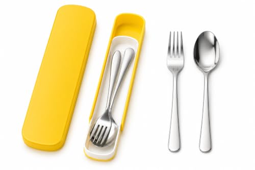 Image of Cutlery Set with Box for Dining | Stainless Steel Spoon, Fork | Reusable Tableware for Home, Kitchen, Office, Restaurant & Travel | Durable Mirror Finish Flatware