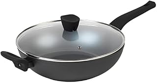 Russell Hobbs RH01709EU Pearlised Forged Aluminium Wok with Tempered Glass Lid, 28cm, Non-Stick Coating, Suitable for All Hob Types Including Induction, Matte Grey
