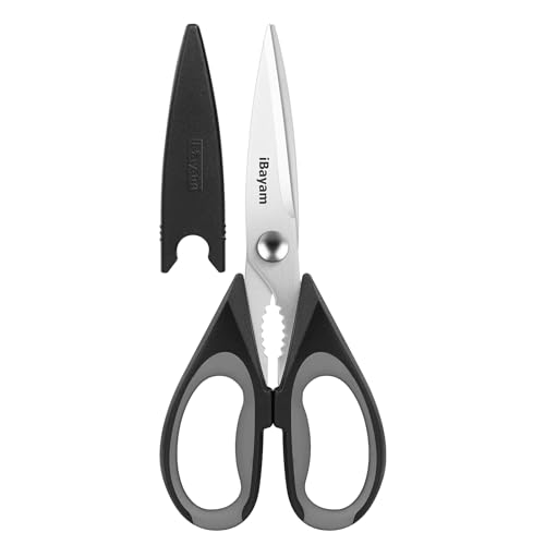 Kitchen Gadgets Utensils Set for Home, iBayam 8.5" Kitchen Scissors with Sheath, Black Cooking Scissors, All Purpose Shears