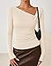 ZESICA Women's Long Sleeve Asymmetrical Neck Ruched Slim Fit Shirts 2025 Fall Fashion Business Casual Tops, Apricot, S