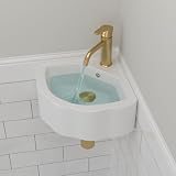 Corner Wall Mount Bathroom Sink, Small Space-Saving Vessel inks - Beslend 17'x11' Inch White Ceramic Vessel Sink, Flower Shaped Bowl White Art Basin with Single Hole