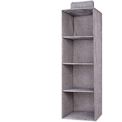 Estanteria Colgante Tela Hercaise EUSHINE Organizador Colgante para Armario de 4 Niveles, Estantería Colgante de Tela, Estante de Tela para Armario para Ropa, Toallas, Gris