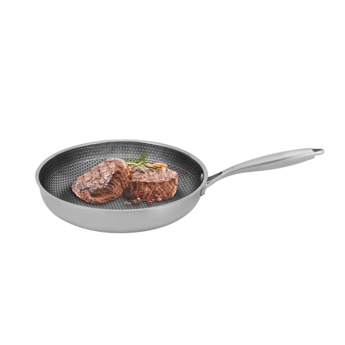 NiuLifeya Sartén con revestimiento de acero inoxidable, 32 cm con estructura de panal, antiadherente, acero inoxidable 410, calor a 380 °C para cocinas de gas, cocinas de inducción, vitrocerámica, etc