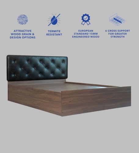 Image of Mintwud Pepperfry Engineered Wood Queen Size Bed with Box Storage | Wooden Double Bed Cot Palang Furniture with Headboard for Home, Bedroom Living Room and Hotel (Walnut Finish)