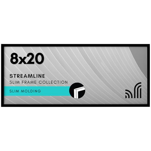 Americanflat 8x20 Picture Frame with Polished Plexiglass - Streamline Collection - Thin Border Picture Frame for Wall Display - Hanging Hardware Included - Black