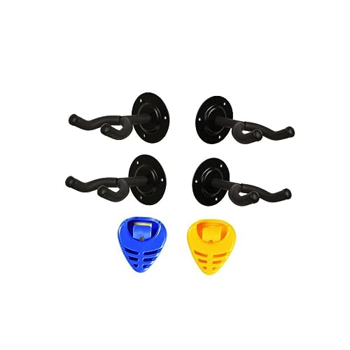 Yardwe 4Pcs Guitar Wall Mount Hangers with Pick Holders Sturdy and Durable Instrument Hooks for Safe Storage and Display Easy to Install Present for Guitar