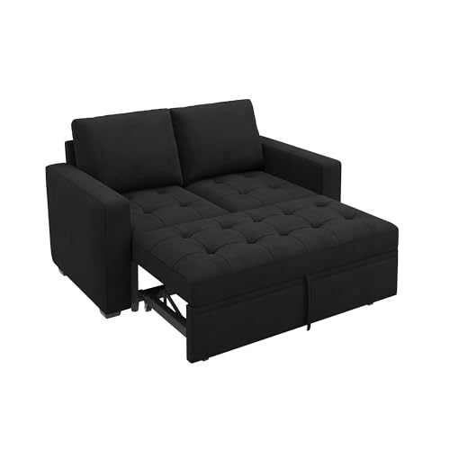 Image of HONBAY Modular Sleeper Sofa with Pull Out Bed Sleeper Loveseat Convertible Sectional Couches for Living Room,Velvet Black