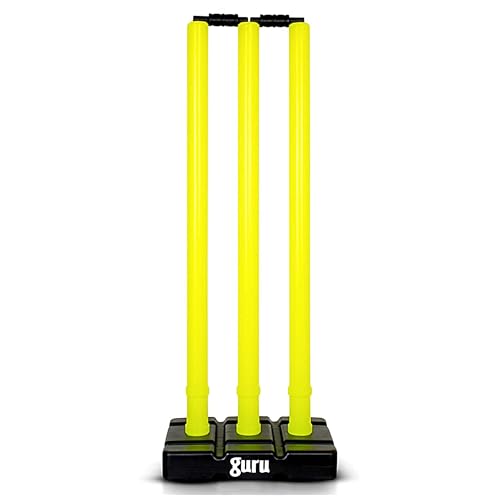 Image of Guru Cricket Wicket Set, Heavy Plastic Cricket Stumps Set - 3 Stumps + 2 Bails + 1 Base Stand