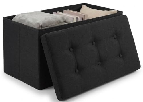 Edihome, Pouf Rangement Pliable avec Couvercle en Tissu 38x76x38 cm – Coffre de Rangement, Banc Multifonction, Repose Pied Salon, Coiffeuse (Noir)