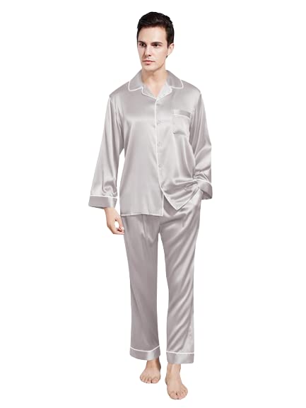Bella Babe by SK Men Satin Silver Piping Night Suit Full Sleeve