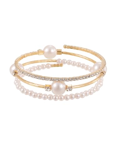 1PC Gold Layered Bangle Bracelet Set for Women, Elegant and Creative Faux Pearl Rhinestone Encrusted Bangle Bracelet for Women - Fashion Party Accessory4