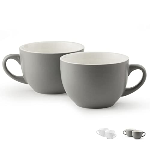 LAUCHUH 680 ml Suppentassen mit Griffen, Porzellan-Suppenschüsseln, großes Kaffeebecher-Set mit Griffen für Suppe, Kaffee, Müsli, Cappuccino-Snacks, Grau Cover