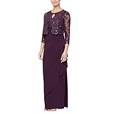 Alex Evenings Women's Empire Waist Bolero Jacket Dress Regular Sizes, Eggplant Illusion Petite, 10P