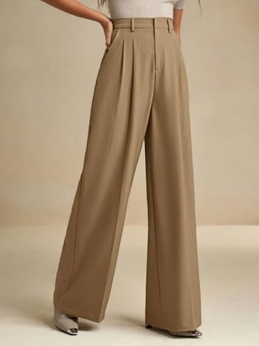Image of KOTTY Women's High Waist Solid Color Hook and Bar Wide Leg Trousers Loose Comfort Trouser with Pockets