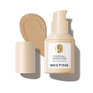 MISTINE Full Coverage Foundation Makeup for Oily Skin,24 Hour Oil Control Liquid Foundation,Skin-Caring,Moisturizing Formula,Cream Foundation,Matte Finish,Creamy Beige,1 Fl Oz