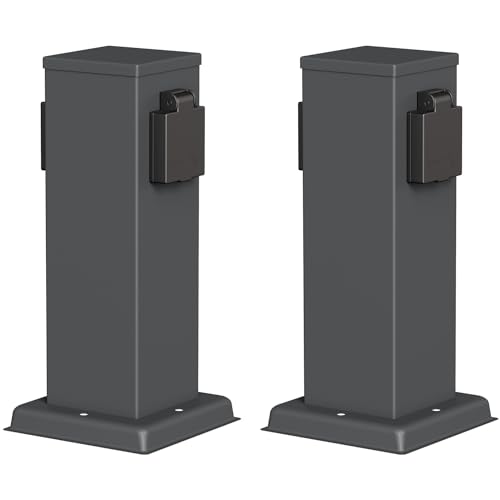 ledscom.de 2 Tomas de jardín Columna Polly para Exterior, IP44, 2 vías, Acero Inoxidable, Antracita, Angular, 27 cm