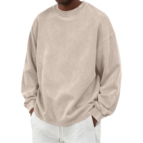 Mens Crew Necks Sweatshirts Vintage Plain Acid Wash Oversized Sweatshirts - image 1