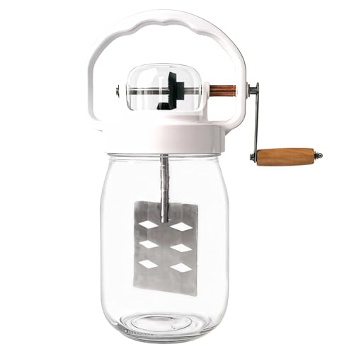 Maker - Máquina de mantequilla de maní para el hogar, 59.05 (1500 ml) en tarro de vidrio con mango de plástico de madera blanca y herramienta de agitación de metal, alimentos seguros para mantequilla