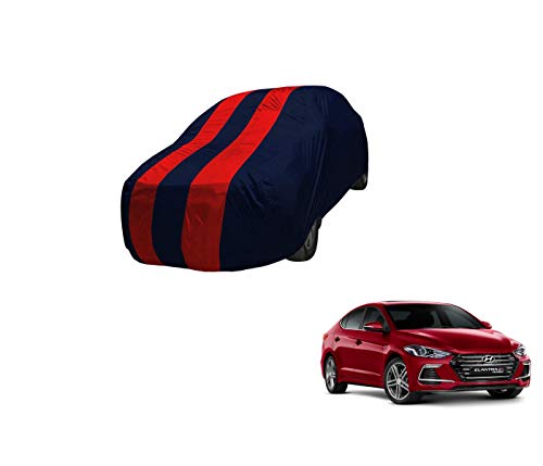 Image of Auto Hub Car Cover Compatible with Hyundai Elantra (Model : 2019-Till Date) with Mirror Pocket,Triple Stitched, Weather Proof, Elantra Car Cover- Navy-Red