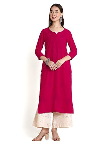 Image of RATAN Rayon Straight Lucknowi Chikankari Ethnic Wear Kurta for Women