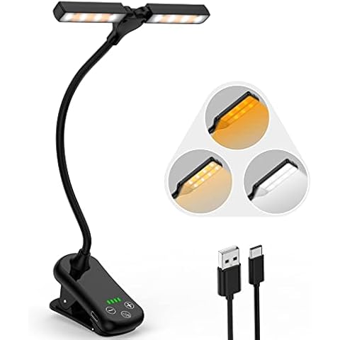 HUNYYN 14 LEDs Mini Clip on Book-Light for Reading at Night in Bed, Anti-Blue Eye Care Amber Light with Clamp, Rechargeable Reading Lamp, 80+Hrs, 3 Colors & 8 Brightness, Perfect for Bookworms & Kids Cover
