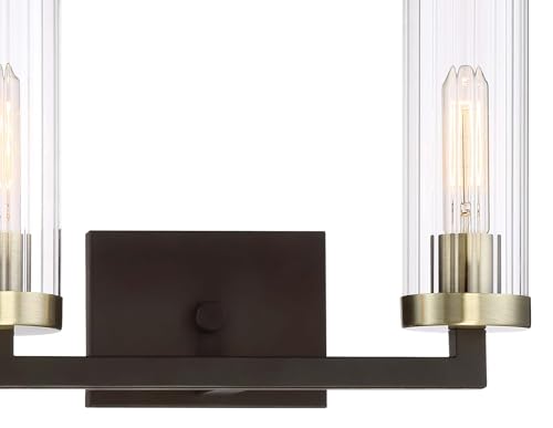 Image of Minka Lavery 3042-560 Ainsley Court Vanity Bath Light, 2-Light, 120 Total Watts, 15-in H x 9.25-in W, Aged Kinston Bronze with Brushed Brass Highlights