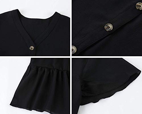 Image of Imysty Womens Polka Dot V Neck Button Down Ruffles Loose Mini Short T-Shirt Dress