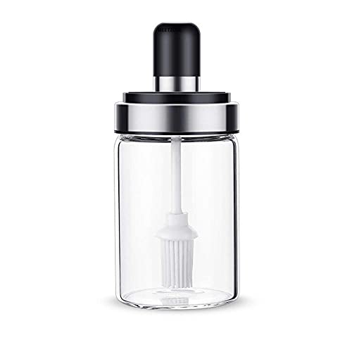 Image of Borosilicate Glass Food and Pickle Storage Spice Jar with Spoon & Food Storage Jar with Brush for Ghee, Butter, Oil & Stoppers - 250ml (1 /Brush Jar)