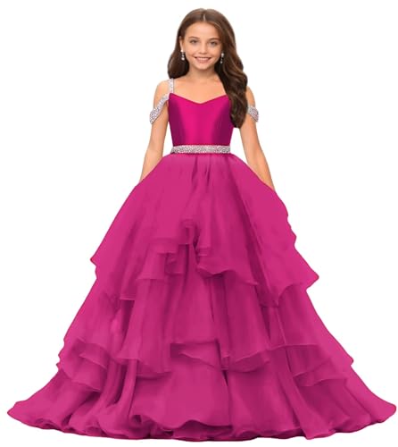 Off Shoulder Pageant Dresses for Girls Puffy Tulle Beads Flower Girl Dress Birthday Party Ball Gowns for Wedding