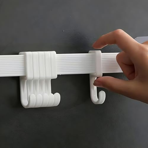 Image of JRM 6 Hook Wall Utensil Rack - Adhesive Plastic Holder for Kitchen, Bathroom & Door - Adjustable Hanger for Towels, Coats, Clothes - Space-Saving Organizer (6 in 1 Adjustable Slider Hook, Pack of 1)