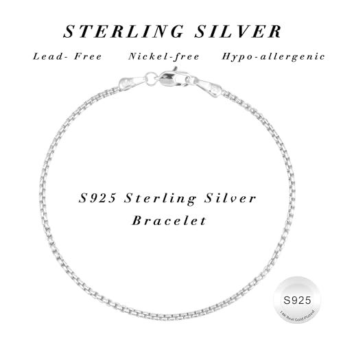 S925 Sterling Silver Box Bracelets for Women - Sterling Silver Box Chain Bracelet Handmade Jewelry Gold Bracelets for Women 6.5/7/7.5/8 Inch4