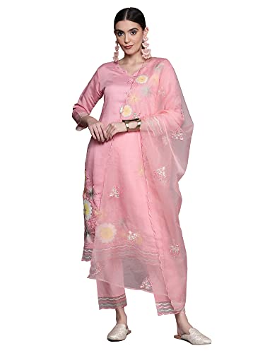 Image of INDO ERA Women Silk Embroidered Kurta Set For Women