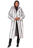 Roaman's Women's Plus Size Full Length Faux-Fur Coat With Hood - 4X, Chinchilla