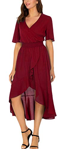 Image of Kormei Women Short Sleeve V Neck Floral High Low Flowy Summer Party Long Maxi Dress