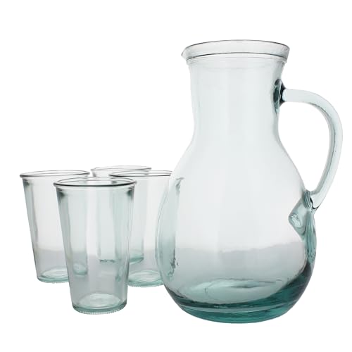 Set de 5 Piezas Vaso y Jarra de Vidrio Reciclado