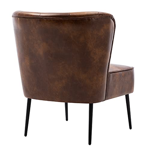 Duhome Accent Chair, Faux Leather Armless Upholstered Single Sofa Chair, Button Tufted Slipper Chair, Reading Chair, Reception Chair Vanity Chair with Back for Living Room Bedroom，Yellowish Brown - Thumbnail 7