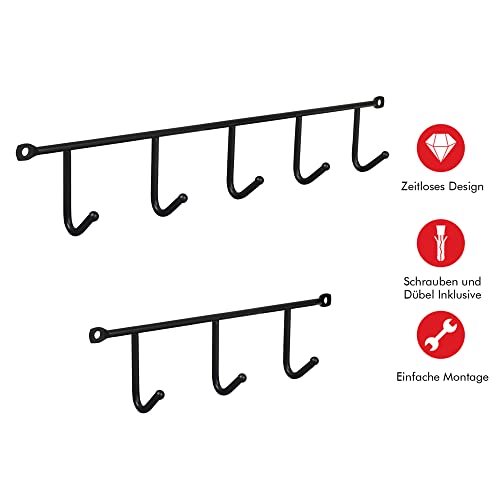 LouMaxx Hakenleiste – Kleiderhaken Wand 2er Set in Schwarz – Gaderobenhakenleiste – optimaler Helfer für Küche, Bad und Garage
