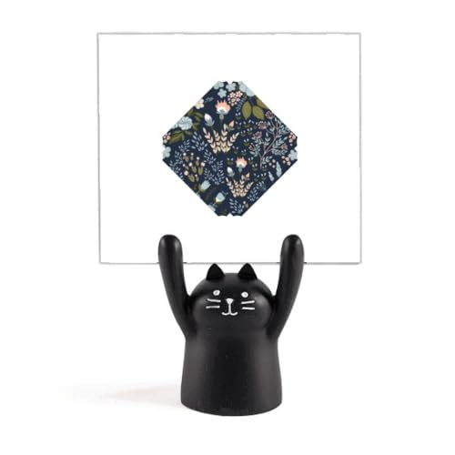 Porte-mémo design de chat noir et fleur en acier découpé