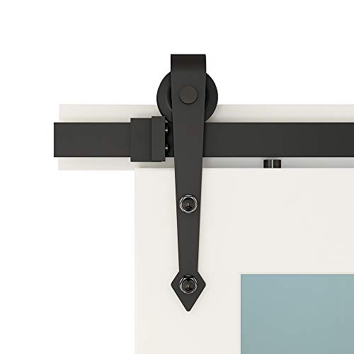 DIYHD 10ft Rustic Black Arrow Wheel Bent Straight Big Barn Wood Door Sliding Track Hardware to Hang 1 Door Panel