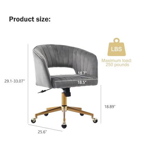Image of Nrizc Velvet Office Desk Chair, Grey, Adjustable Swivel Wheels, Ergonomic Design for Home Office, Bedroom, Study