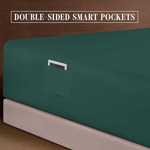 Elegant Comfort Luxury 1500 Premium Hotel Quality Microfiber 4-Piece Sheet Set - Soft, All Around Elastic 18-24 Inches Deep Fitted Sheet - Extra Deep Pocket Sheets, Twin/Twin XL, Hunter Green