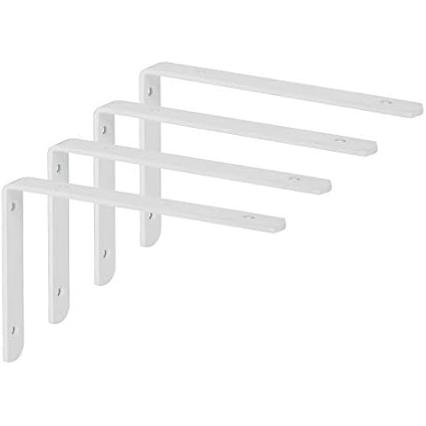 Sayayo Shelf Bracket Angle Bracket Shelf Support Corner Brace Wall Hanging 200mm, 4MM Thick Stainless Steel Bright White Finished, 4 Pcs, EJ5208W-4P Cover