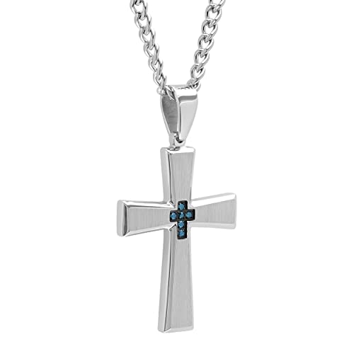 Men's Blue Stainless Steel Flared Cross Pendant on 24" Twisted Curb Chain Necklace4