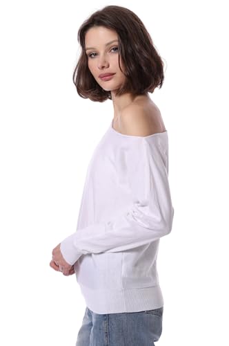 Image of Minnie Rose Womens Long Sleeve Off The Shoulder Cotton Cashmere Pull Over Sweater