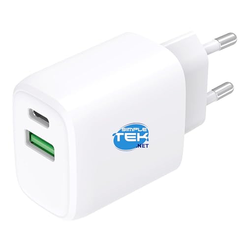 SIMPLETEK - Alimentatore 20W USB-C Type-C 5V 9V 12V, Tablet PC Notebook, USB-A 5V 3A, Quick Charge, Senza Cavi